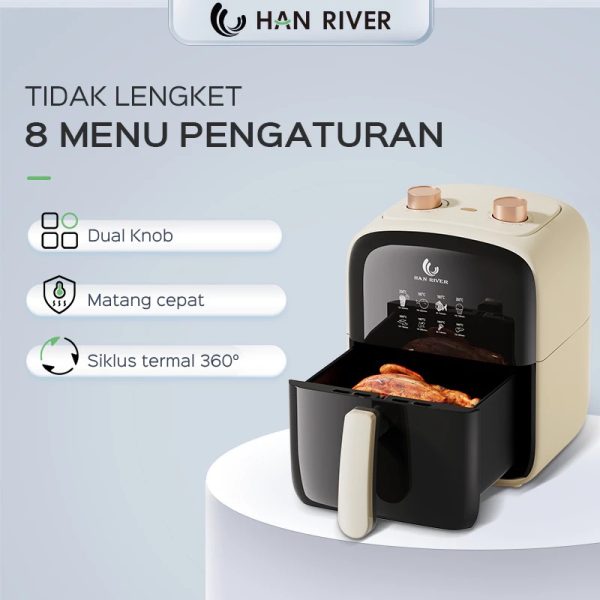 HAN RIVER Air Fryer 4.2L Multifungsi Wajan Anti Lengket Bebas Minyak Low Watt 800 Watt - Image 2