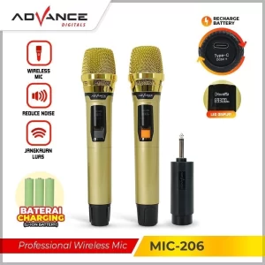 Advance MIC-206 Mic Wireless Murah 2 Mic Mix Karaoke Suara Jernih 500 mAh x3 Bisa Mengisi Daya