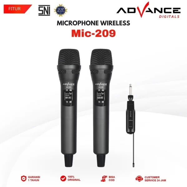 Advance MIC-206 Mic Wireless Murah 2 Mic Mix Karaoke Suara Jernih 500 mAh x3 Bisa Mengisi Daya - Image 2